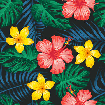 Floral seamless pattern with leaves. tropical background © Fauzan