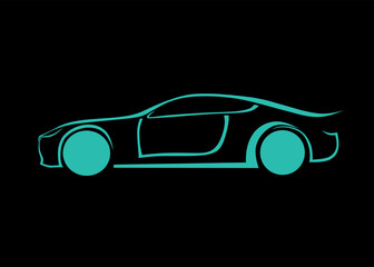 A modern car graphic vector illustration in neon turquoise, showcasing a sleek and dynamic design that is perfect for automotive themes and futuristic concepts.