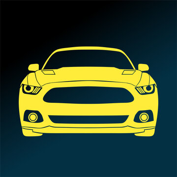 Vector Sports Car Racing Mustang Yellow Color Front View