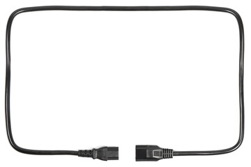 Black wire C13 female and C14 male connector power plug, in the form of a frame with an internal space for an inscription, isolated on white.