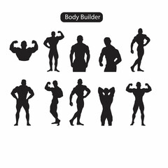 A set of body builders silhouette icons