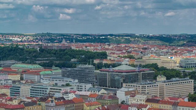 Panoramic view of Prague timelapse from the top of the Vitkov Memorial, Czech Republic