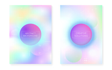 Abstract Presentation. Purple Shiny Background. Geometric Shape. Memphis Flyer. Space Graphic. Holographic Design. Round Multicolor Composition. Motion Dots. Blue Abstract Presentation