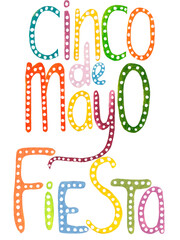 Colorful watercolor lettering collection for Cinco de Mayo holiday. Bright letters are isolated on a white background.