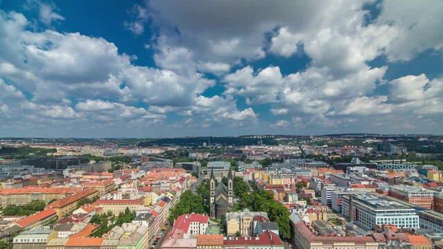 Panoramic view of Prague timelapse from the top of the Vitkov Memorial, Czech Republic