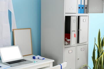 Interior of doctor's office with locker in clinic