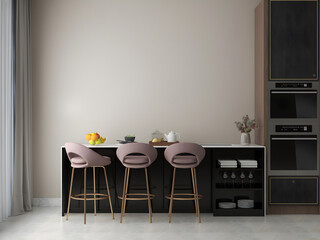 Mockup room in the dining room with minibar near kitchen .3d rendering. 3d illustration.