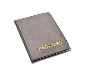 Brown passport on white background