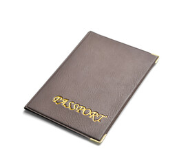 Brown passport on white background