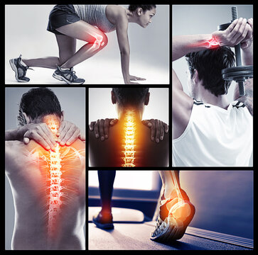 Theres risk of injury in every sport. Composite image of sports injuries.