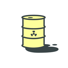 Toxic radiation. Oil barrel simple leak. Ecology pollution toxic chemicals gas petrolium poison. Vector illustration. Stock graphic image