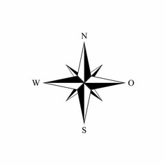 Simple Wind Rose Icon Vector in Black and White Color