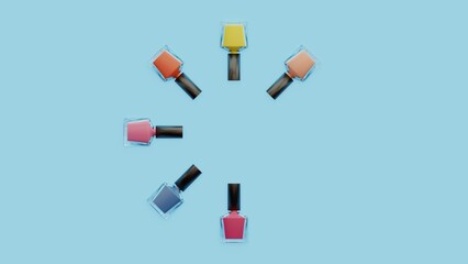 放射状に並んだマニキュア　3dcg　コスメティックス