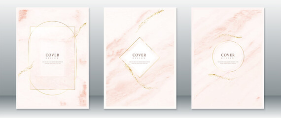 Set of cover page design luxury with marble background and gold texture