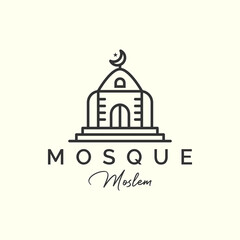Fototapeta na wymiar mosque line art style logo icon template design. moslem ,islam, vector illustration
