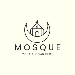 mosque and moon linear style logo icon template design. moslem ,islam, ramadan,vector illustration