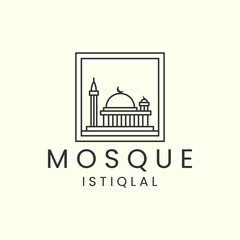 mosque istiqlal with emblem and linear style logo icon template design. moslem , islam, jakarta, indonesia, vector illustration