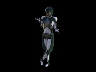 humanoid lizard robot.Futuristic robot with humanoid figure 3D illustration