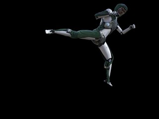 humanoid lizard robot.Futuristic robot with humanoid figure 3D illustration