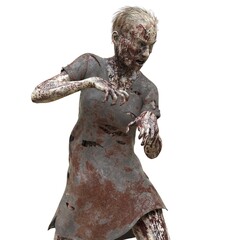 Zombie girl isolated white background 3d illustration