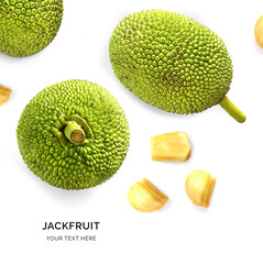 Creative layout made of jackfruit on the white background. Flat lay. Food concept.
