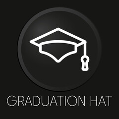 Graduation hat minimal vector line icon on 3D button isolated on black background. Premium Vector.