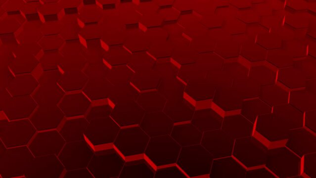 Red moving hexagons. Seamless loop. 3D animation. Trendy backdrop. Ideal for use as a cool background for titles, videos, animations, presentations, advertisement