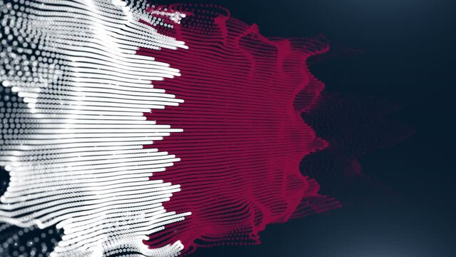 The national flag of Qatar made of digital particles in a seamless loop on black background. Perfect for project that depicts Qatar history, culture, and people.