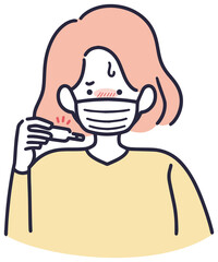 発熱する女性　シンプルイラスト