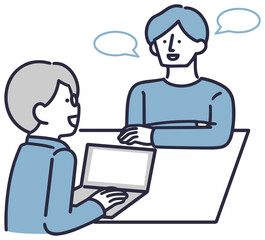 相談する男性と接客係　シンプルイラスト