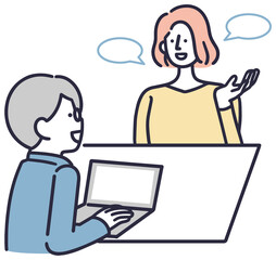 相談する女性と接客係　シンプルイラスト