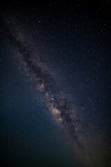VERTICAL DEEP night sky many stars and Milk way,with noise and  grain.Photo by long exposure and select white balance.
