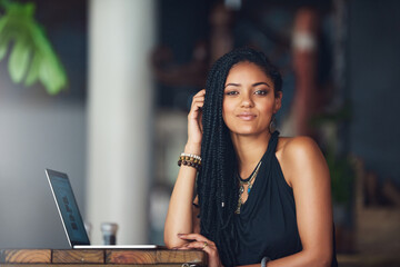 You should check out my blog. Cropped portrait of an attractive young woman using her laptop in a...