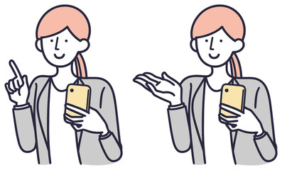 会社員　指さし女性　シンプルイラスト