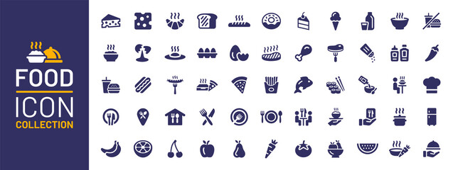 Fototapeta Food icon collection. Containing meal, restaurant, dishes and fruits icon. Vector illustration obraz