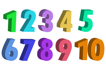 Set of colored numbers in 3d style. Isolated elements. Vector illustration. stock image.