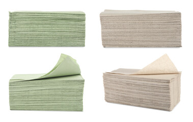 Set of paper towels on white background