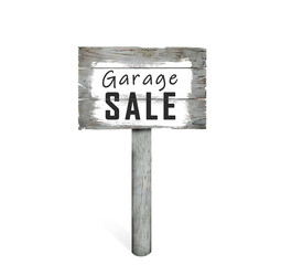 Wooden sign with words Garage Sale isolated on white