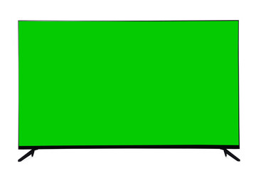 Wide TV with blank green screen isolated on white