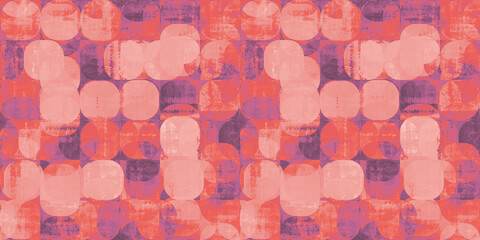 Seamless ikat glitch patchwork squares in peony pink and orange coral, a trendy contemporary tileable textile surface pattern for interior decor and fashion.