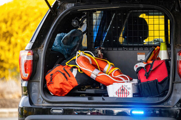 Rescue trunk full of safety accessories items