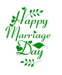 Obraz premium Happy marriage day green letter celebration white back ground