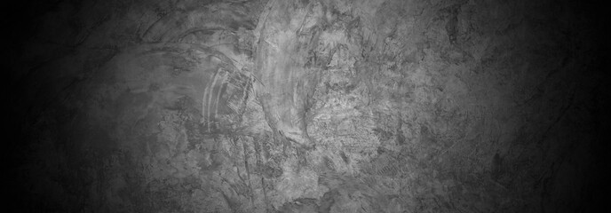 Obraz premium Old wall texture cement dark black gray panorama background abstract grey color design are light with white gradient background.