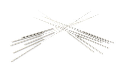 Many needles for acupuncture on white background