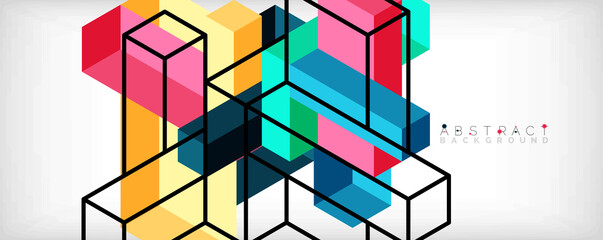 Obraz premium Abstract background. 3d cubes, cubic elements and blocks. Techno or business concept for wallpaper, banner, background, landing page