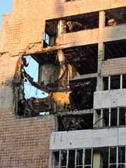 Fototapeta na wymiar Bombed Building Close Up of Rubble