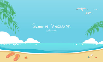 Fototapeta na wymiar Vector illustration of summer sea and sky banner background with copy space. Tropical beach concept.