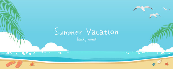 Fototapeta na wymiar Vector illustration of summer sea and sky banner background with copy space. Tropical beach concept.