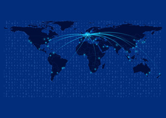 Germany map for technology or innovation or export concepts.  Connections of the country to major cities around the world. File is suitable for digital editing and prints of all sizes.