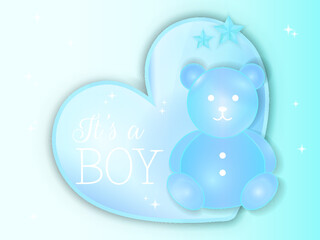 It's a Boy Baby Shower Vector Illustration with Blue Bear and Turquoise Background